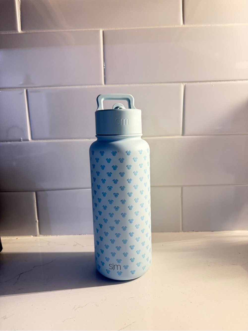 Simple Modern Light Blue Mickey Pattern Insulated Bottle